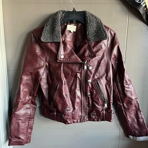 Jolt Women's Maroon Leather Jacket with Faux Fur Collar
